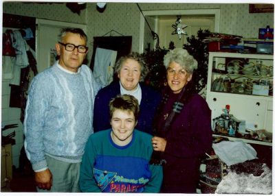 1991 - Jim Nancy and Katorina Carrucan with Estelle Simpson
In early 1991, John and Estelle Simpson (Estelle Simpson nee Carrucan is a great grand daughter of Peter Carrucan and Hannah Woods) travelled to Ireland and met the Carrucans of Fanore. This photo shows Estelle (on right) with Jim, Nancy and Katorina Carrucan.
