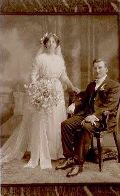 1912 - Marriage of John Francis Carrucan and Margaret (nee Doherty) at Creswick
John Francis (Jack) Carrucan married Margaret (Maggie) Doherty at the Catholic Church in Cheswick, Victoria, in 1912. Jack, born 1885, was the eldest child of Patrick Carrucan and Ellen Carroll and the grandson of the original Patrick Carrucan who migrated to Australia in the 1850s. Jack and Maggie had 7 children, all born in Ballarat, except for Greg). Jack died in 1956. Children were Ivan Francis, Cornelius Patrick (Con), Mary Cecilia, Eileen, John, Theodora and Gregory.
