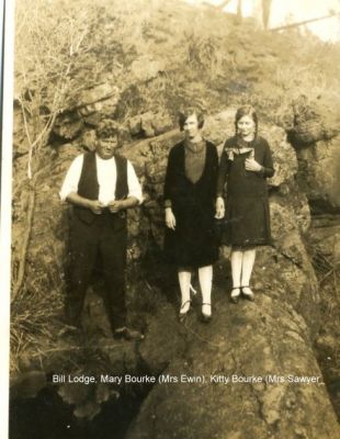 1926 approx - Bill Lodge Mary Bourke (Mrs Ewin) Kitty Bourke (Mrs Sawyer)
Taken around 1926, this photo shows
William Francis (Bill) Lodge (1897-1936)
Mary Bourke 1908 - ?
Kitty Bourke 1914-1995
