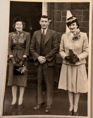 1946 wedding Betty Carrucan - with Jack Carrucan with Marie Murphy nee Hickey.jpg
In 1946, Elizabeth Agatha (Betty) Carrucan married Gunnar Eric Erickson, a Swedish engineer whom she met in Stawell where she was teaching and he was working on drilling bores. They went to live in Captains Flat in southern NSW where Gunner worked on the Snowy Mountain Schema. Mick and Terry Erickson were born in that harsh and rugged environment and one further son, Tim, was born in Greensborough. Betty was born in Eltham in 1915 and was the granddaughter of Patrick Carrucan who migrated from Co. Clare.
Betty is shown with her older brother John Francis (Jack) Carrucan along with Maid of Honour Marie Murphy nee Hickey, one of Betty's girlhood friends from Eltham.
