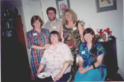 1995 - Tony Ganly Pat OBrien Theresa Jane Adshead Leo Ryan Theresa Jane Ventura
This photo was taken at a Ganly family gathering in 1995. It shows

Back: Tony Ganly
Middle: Pat O'Brien and Theresa Jane Adshead
Front: Leo Ryan and Theresa Jane Ventura

Tony Ganly is Mal & Anne's son. Patricia (Pat) O'Brien is the daughter of Peggy O'Brien nee Ganly.
Theresa Jane Adshead and Leo Ryan are Alicia (Ganly) Ryan's children.
Theresa Jane Ventura nee Kelly is Molly's daughter.
