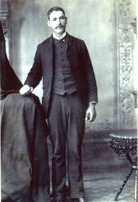 1891 - Michael Carrucan on his wedding day in 1891
Michael Martin CARRUCAN (1866-1954), the son of Peter Carrucan, married Margaret Lynch (1868-) in 1891. This photo was taken on his wedding day.
Michael and Margaret went on to have 6 children

Thomas Michael CARRUCAN (1892-1951)
Francis William CARRUCAN (1895-1967)
Monica CARRUCAN (1896-1976)
Leo CARRUCAN (1901-1958)
Marguerite (Madge) CARRUCAN (1903 - 1969)
Kathleen CARRUCAN (1906-1992)
