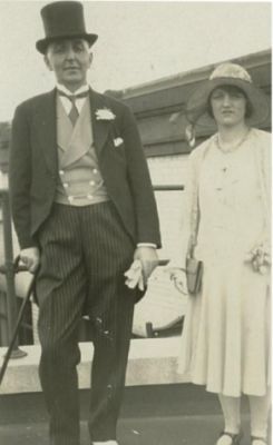 1929 - Kevin James Carrucan and daughter Patricia attend an Afternoon Tea Party in the Garden of Buckingham Palace in July 1929
Kevin James O'Doherty Carrucan (1885 - 1933) was the oldest child of five to Patrick Joseph Carrucan and Agnes Mary Hardbottle and was a grandson of Peter Carrucan and Hannah Woods. He married Rubina Beaton in 1910 and they had four children Patricia (1911), Donald (1914), Enid (1919) and John (1921). This photo, taken in July 1929, shows him and his daughter Patricia attending an Afternoon Tea Party in the Garden of Buckingham Palace. At that time Kevin held the position as the Secretary to the Australian Ambassador at Australia House in London while his wife Rubina and the children lived in Brugge in Belgium.
