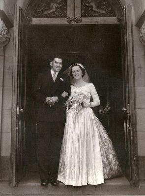 1953-02-07 Gavin Carrucan and Gwen Lodge wedding photo 1
Gavin Michael Carrucan (1928-2020) and Gwenda Marie Lodge (1927-) were married on 7th February 1953 in Camberwell, Victoria. Gavin was a great grandson of Peter Carrucan and Hannah Woods. Photo sourced from their son Michael Carrucan and passed on by Kieran Magee, who is a great great grandson of Peter and Hannah.
