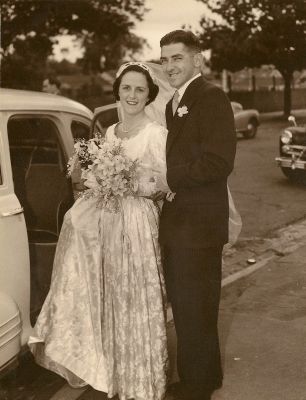 1953-02-07 Gavin Carrucan and Gwen Lodge wedding photo 2
Gavin Michael Carrucan (1928-2020) and Gwenda Marie Lodge (1927-) were married on 7th February 1953 in Camberwell, Victoria. Gavin was a great grandson of Peter Carrucan and Hannah Woods. Photo sourced from their son Michael Carrucan and passed on by Kieran Magee, who is a great great grandson of Peter and Hannah.

