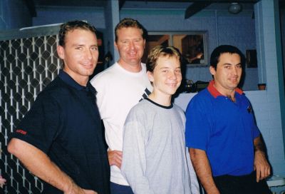 2000 - Bradley Daron Benjamin and Peter Hayes
Four of the men of the Hayes family - Bradley (1974), Daron (1963), Benjamin (1987) and Peter (1972). They are all descendants of Peter Carrucan and Hannah Woods. The Hayes family are direct descendants of Peter Carrucan and Hannah Woods. This photo, passed on by Pam Hayes, was taken around the year 2000.
