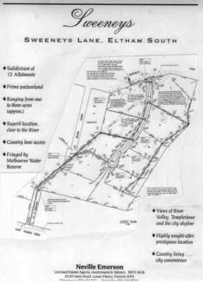 1993-11 Sweeneys Lane subdivision sale
In late 1993, the Burston family did a major subdivision and offered 12 allotments, ranging in size from 1 to 3 acres. Once this was done, the Burstons were left with the single house block.
