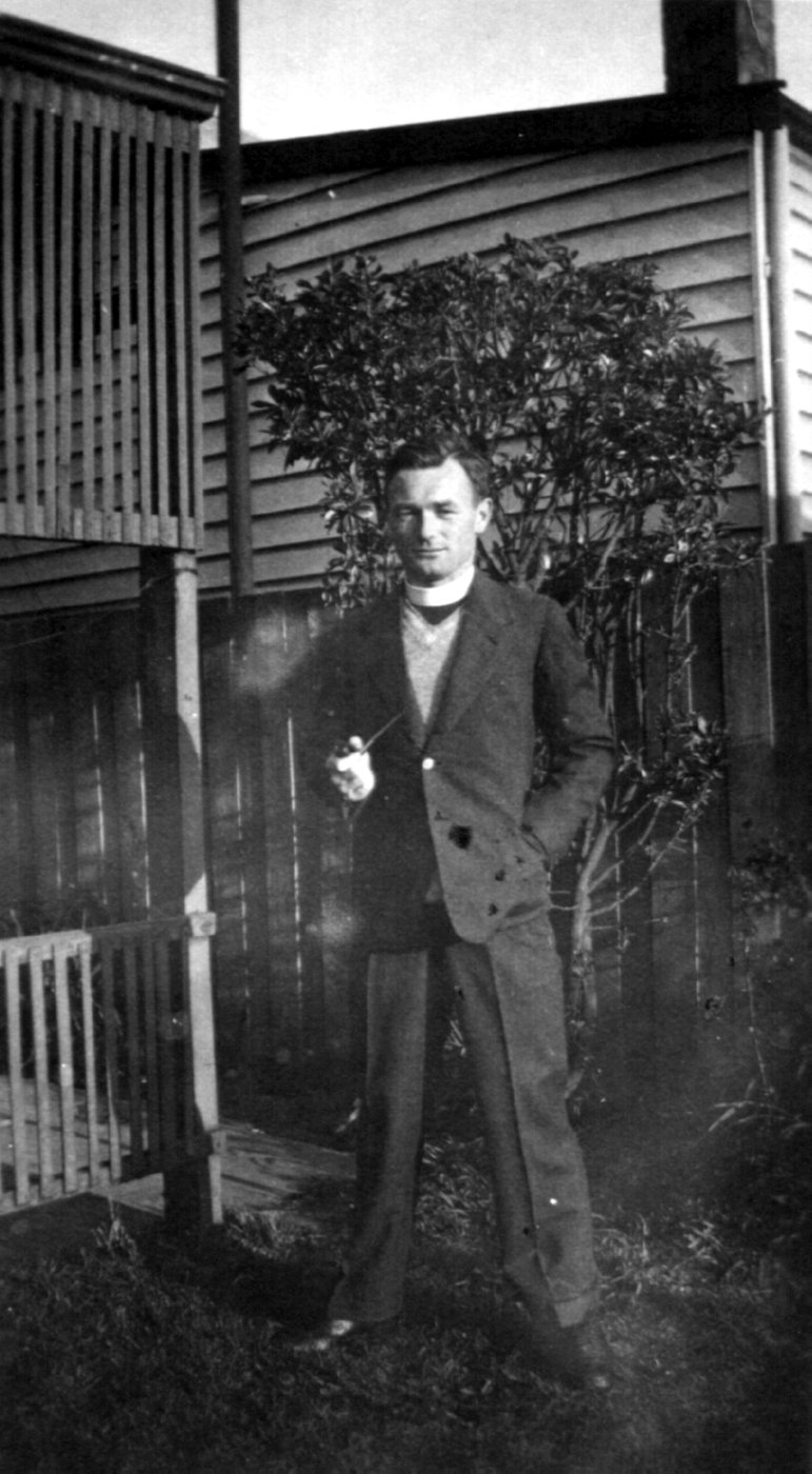 1934 circa - Ken Leslie
Initially, St Linus Church was part of the parish of Holy Trinity Coburg.
The St Linus vicarage was one of a number of houses built by Captain Bain in the early days of Merlynston as standard residences and was purchased by the Diocese in 1926.  A number of curates lived in the house from 1926 to 1946, including Rev. Ken Leslie (later Bishop of Bathurst) who cared for the needs of the St Linus parishioners from January 1934 to May 1937.
