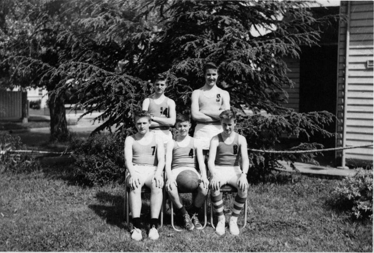 1966 St Linus U16 basketball team 
1966 St Linus U16 basketball team 
Players: 7 Ian Pollard, 4 Graeme Lukey, 8 Robert King, 14 Alan Trewatha and 5 John Shallard
Photo supplied by Ian Pollard.

