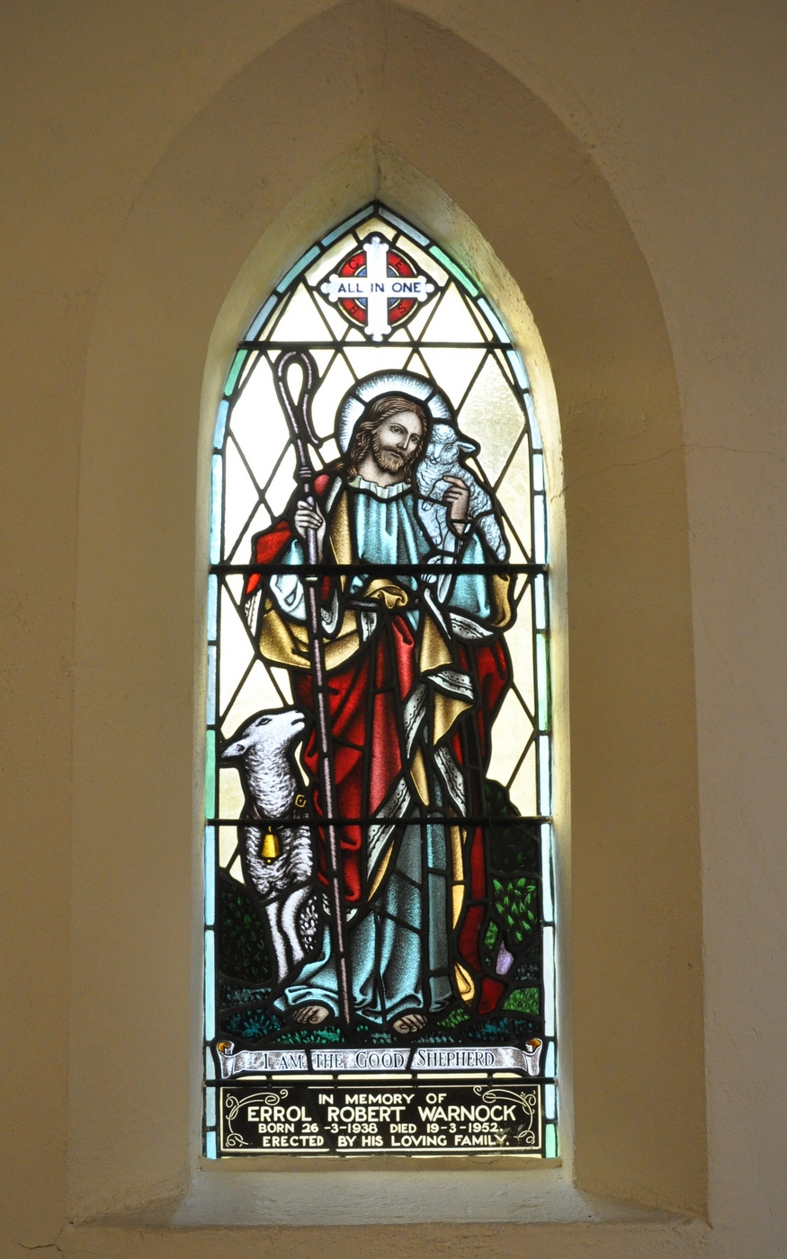 Window - 1952 Errol Robert Warnock
Errol Robert Warnock died 21 March 1952, aged 13 years, as the result of an accident. The dearly loved son of Robert and Linda Warnock of 87 Queens Pde Fawkner, and loved brother of Ron, aged 14 years.
